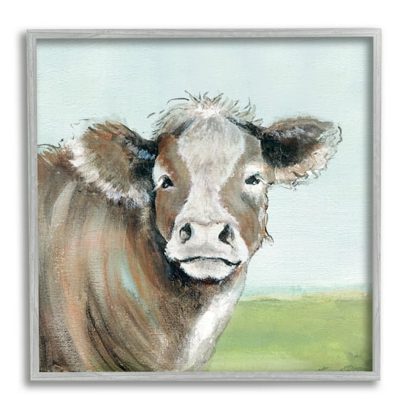 Stupell Industries Big Ear Farm Cattle Countryside Cow Fluffy Hair, 17 x 17, Design by Janet Tava