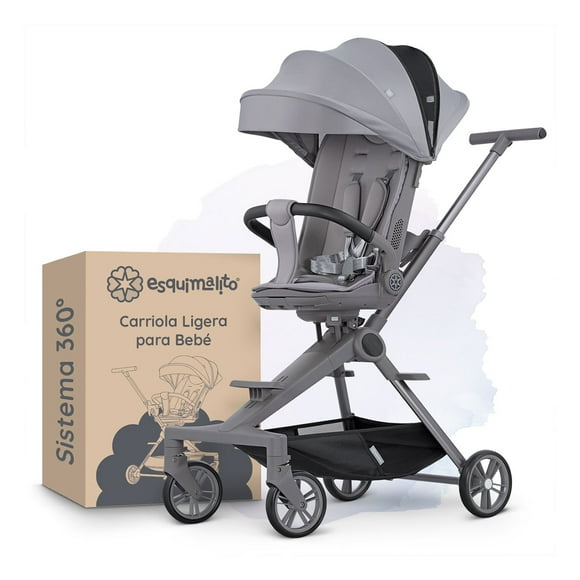Carriola Ligera Esquimal, Portátil, Plegable, con Asiento Giratorio 360°, 6 a 36 Meses (Gris, 1 Pza)