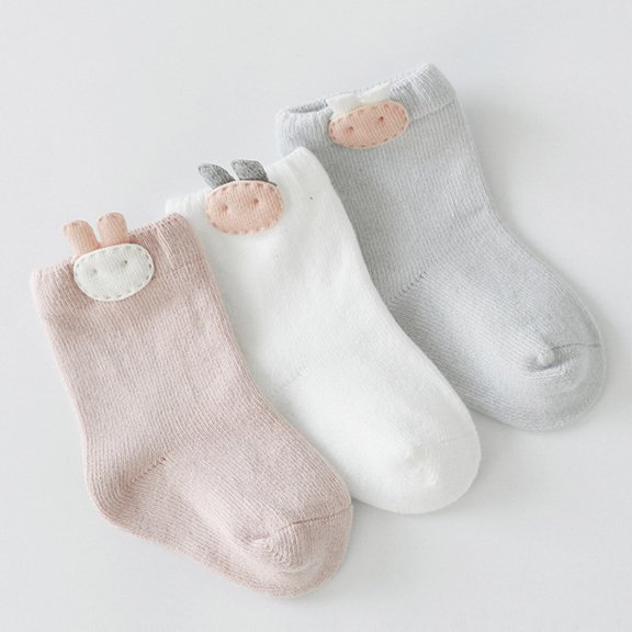 OULII 3 Pairs of Cotton Socks for Kids Combed Cotton Breathable Adjustable Footwear for Infants Spring Autumn