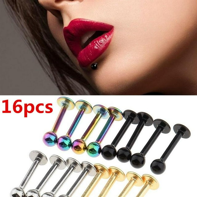 16x Stainless Labret Lip Jewellery Nail Lip Stud