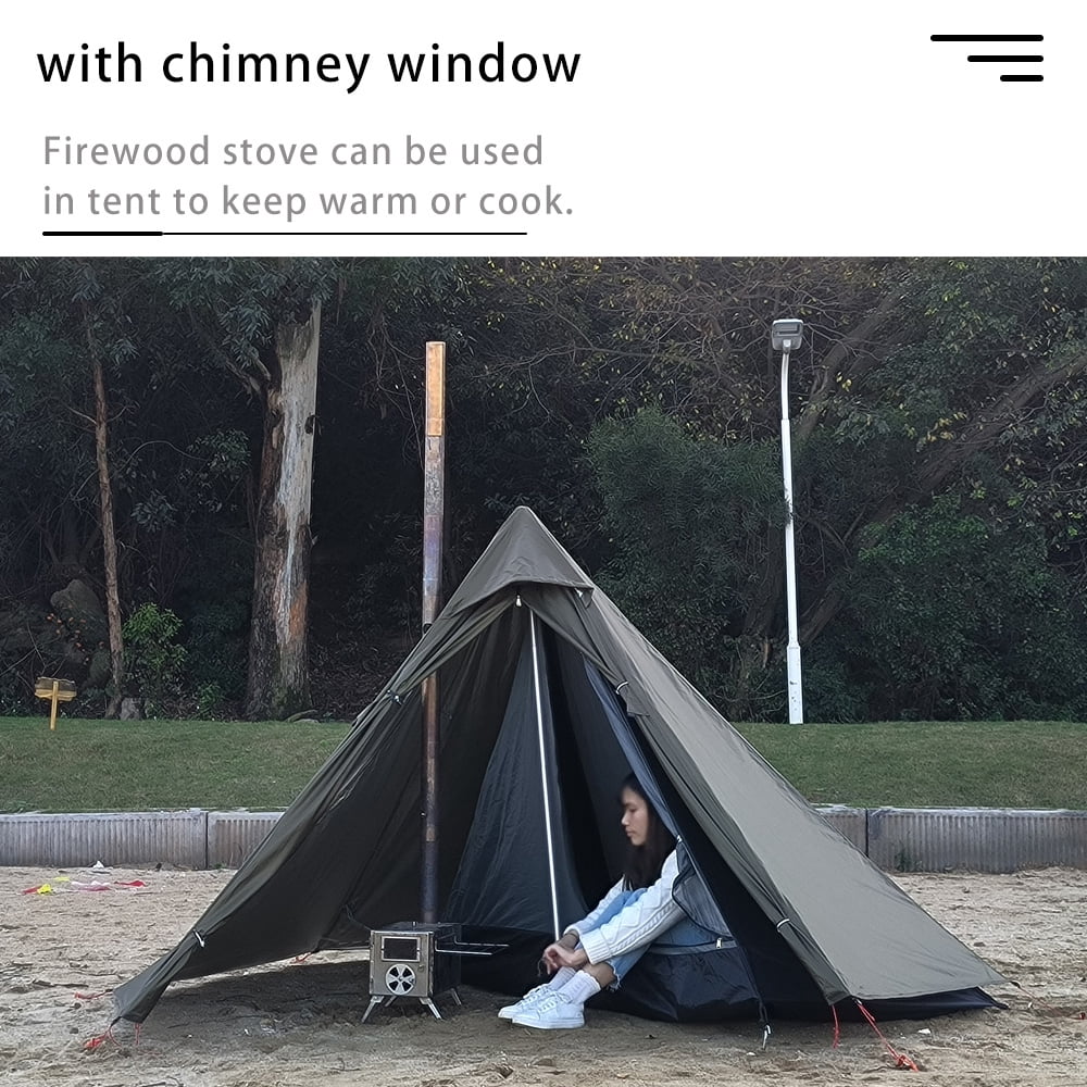 One Person Camping Tipi Hot Tents with Stove Jack 4 Season Teepee Tent for Hunting Backpacking Green