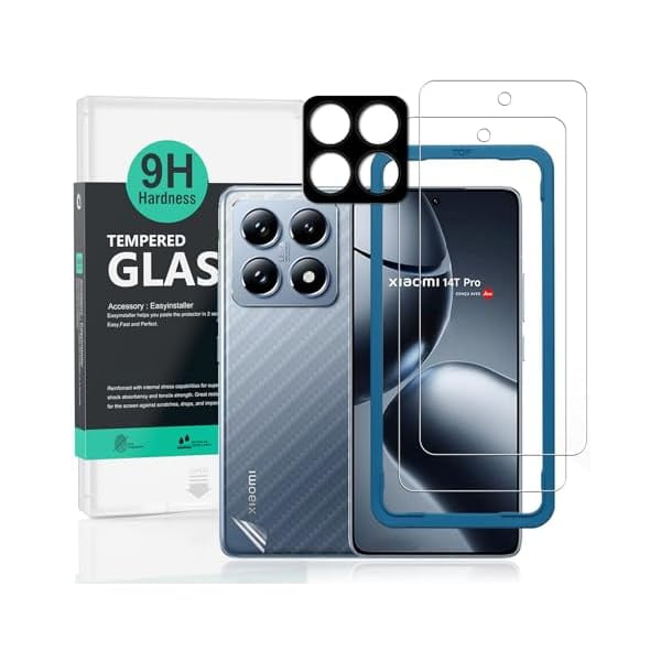 wonima11 Ibywind Screen Protector For Xiaomi 14T Pro 5G 6.67"(2 Pack),9H Hardness Tempered Glass,With 1Pc Camera Lens Protector,1Pc Back Carbon Fiber Film,Easy to Install