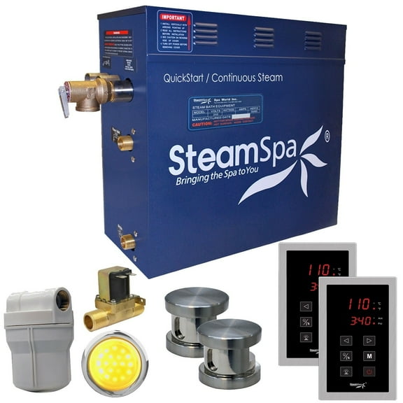 SteamSpa RYT1200BN-A 12 kW Royal QuickStart Acu-Steam Bath Generator Pack with Built-in Auto Drain, Brushed Nickel