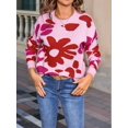 thumbnail image 4 of Flowers Sweater Crewneck Cute Casual Long Sleeve Fall Winter Knitted Pullover Tops Pink S, 4 of 9