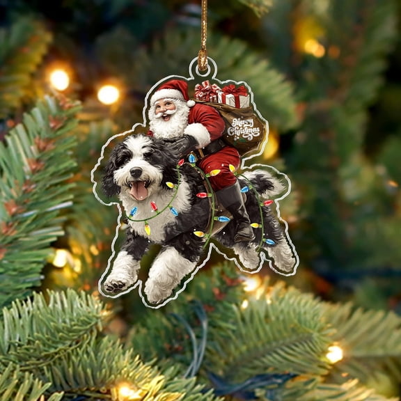 Funny Bernedoodle Santa Christmas Ornament 2025 – 2D Flat Acrylic Santa and Dog Car Hanging Ornament Decoration – Hilarious for Dog Lovers – Unique Bernedoodle Xmas Decor 3.5''