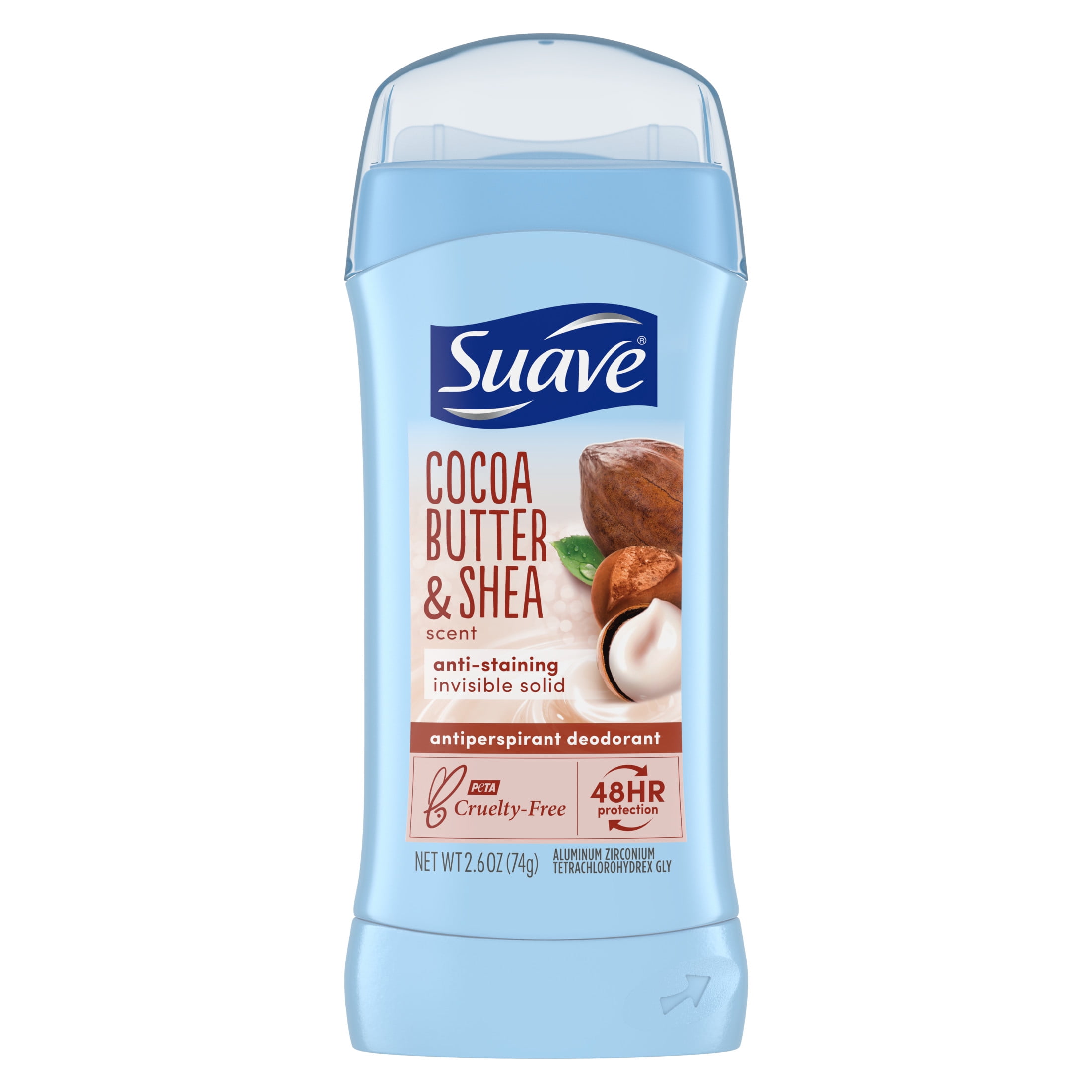 Suave Invisible Solid Deodorant Antiperspirant Cocoa Shea Butter, 2.6 oz