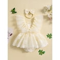 thumbnail image 3 of Bagilaanoe Newborn Summer Outfits Baby Girl Rompers Dress Ruffle Sleeveless Bodysuits + Headband 3M 6M 12M 18M 24M Infant Lace Patchwork A-line Dresses, 3 of 9