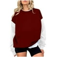 thumbnail image 5 of Htigea Womens Pullover Sweatshirts Patchwork Long Sleeve Fleece Crewneck Tops Lightweight Outdoor Athletic Shirts Wine XXL, 5 of 5
