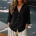 thumbnail image 6 of Black Shirts for Womens 3/4 Sleeve Fall Slim Fit Basic Shirt Layer for Office, 6 of 6