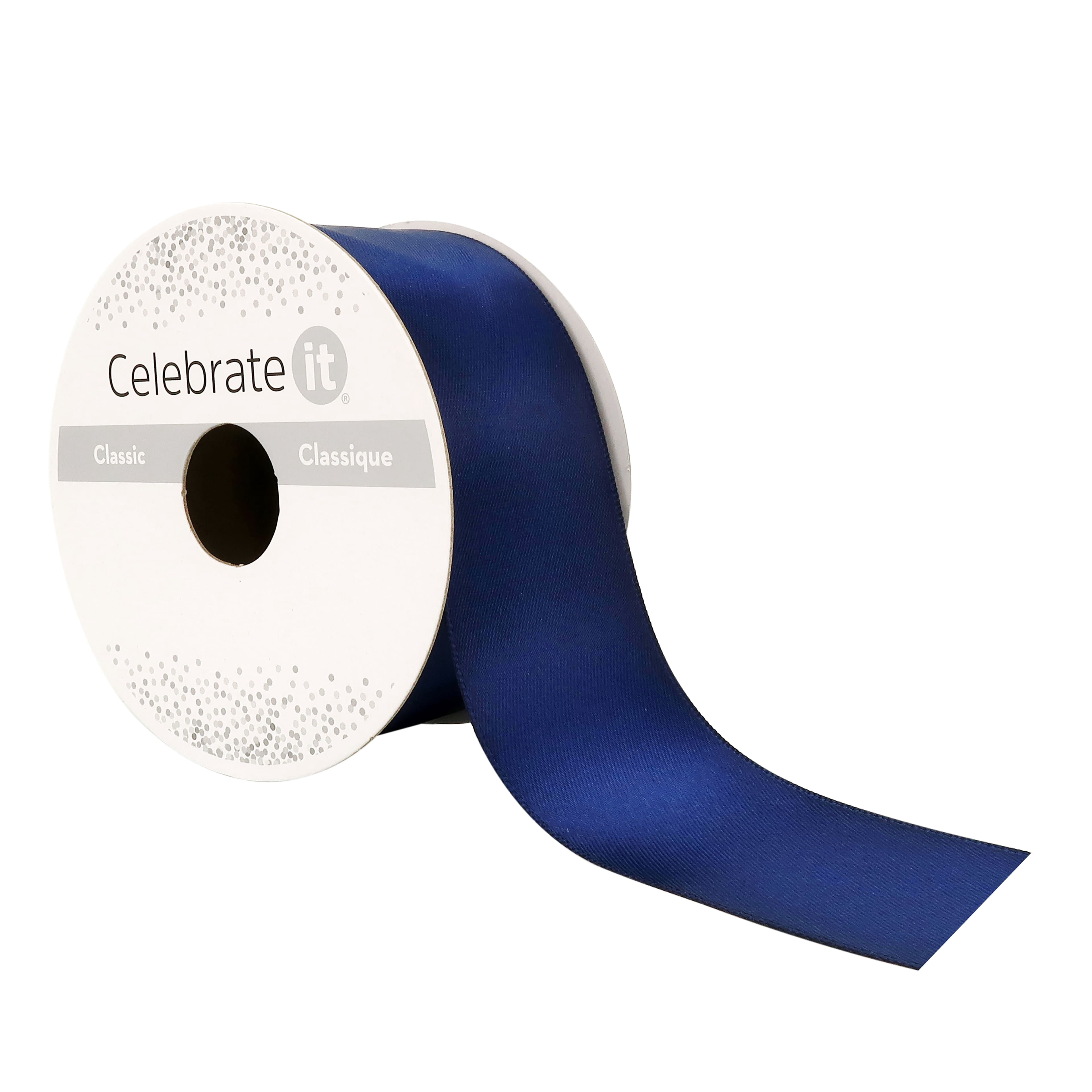 1.5" x 3yd. Navy Satin Ribbon by Celebrate It – Non-Wired Woven Selvage Edge - Ideal for Gift Wrapping - Crafts & Decor - 12 Pack