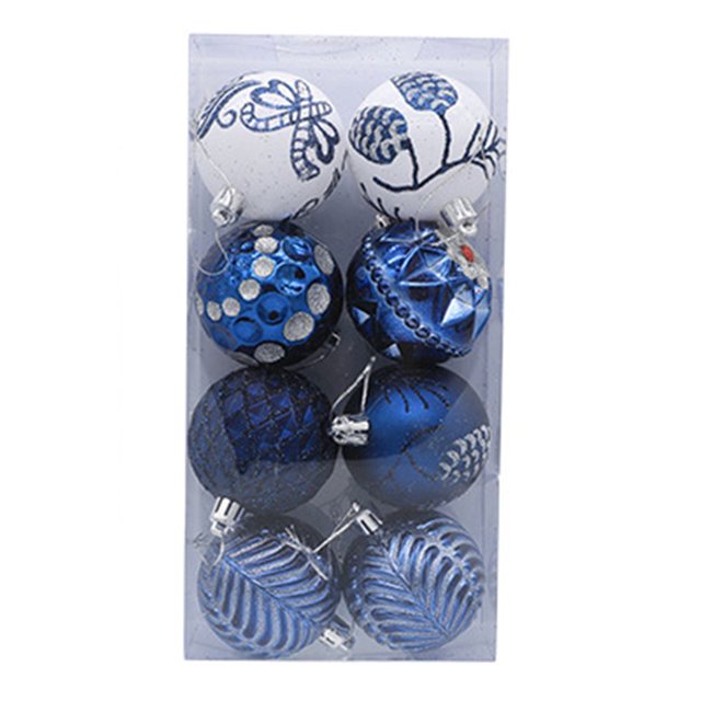 AMERTEER 8Pcs Christmas Tree Color Ball Color Drawing Shatterproof Boxed Glitter Multi-styles Scene Layout Lanyard Xmas Party Decor Hanging Ball Pendant for Festival