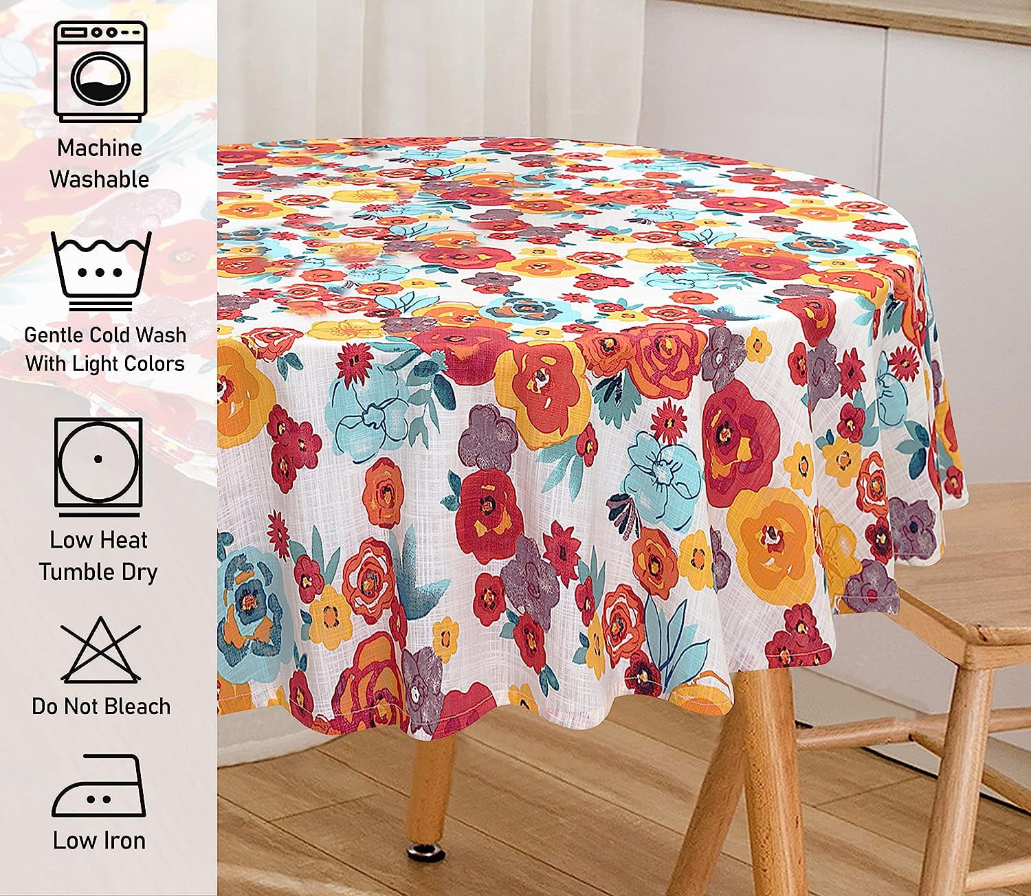Ruvanti Table Cloth 70" Round 4-6 Seats, Quality 100% Cotton Round Tablecloth, Washable, Reusable Table Cloths, Multi Color Flower Design for Buffet Table, Parties, Holiday Dinner, Wedding & More