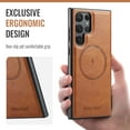 thumbnail image 4 of Magnetic Case for Samsung Galaxy S24 Ultra, Compatible with Magsafe & Car Mount Premium PU Leather Slim Fit Bumper Rugged Shockproof Protective Phone Case for Women Men, Brown, 4 of 7