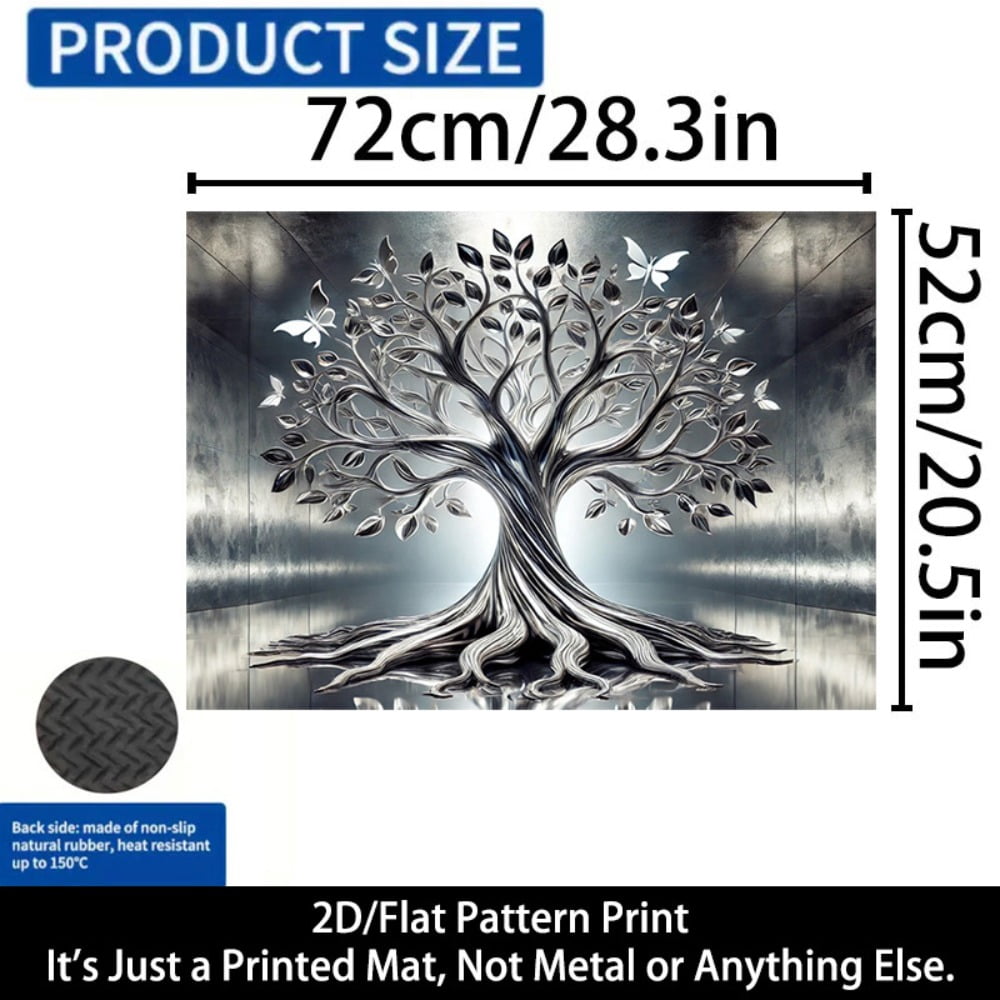 1 2D/flat stove cover protection pad, with a silver-black butterfly decorative tree pattern design, 28.3x20.5 inches (72×52cm), easy to clean, perfectly suitable for any kitchen, washing machine, dry