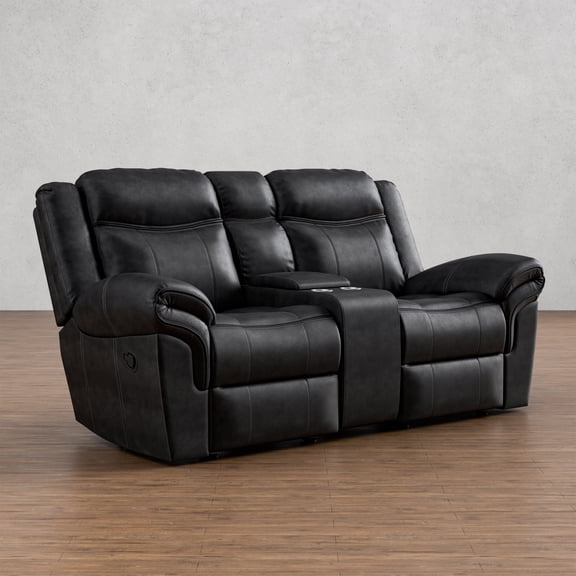 Furniture of America Gordon Modern Faux Leather Manual Reclining Loveseat with Console, Black