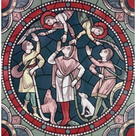 Century Stained Glass - Angels Appear To The Shepherds 12th Century Stained Glass Chartres Cathedral France Poster Print