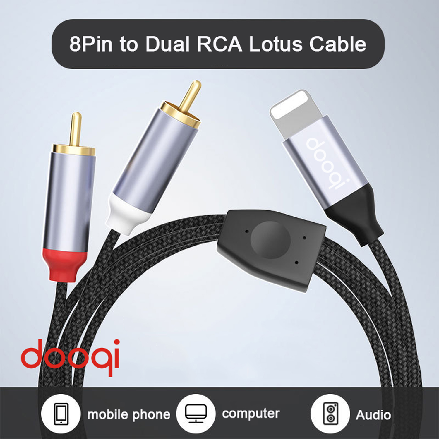 4ft 8Pin iOS to Dual RCA Adapter Audio Stereo Black Cable Y Splitter