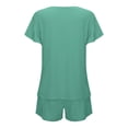 thumbnail image 4 of Short Sets for Women 2 Piece Summer Vacation V-Neck Ruffle Sleeve Pajamas Comfortable Soft Plus Size Outfits Yoga Activewear Walking Tops Green XXXL, 4 of 9