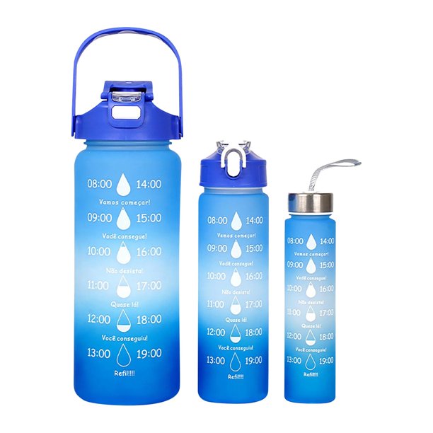 Juego de vasos de plástico degradado, botella de agua deportiva de gran capacidad, para viajes al aire libre, gimnasio, Fitness, taza portátil para estudiantes, 3 uds.