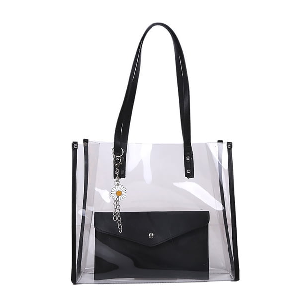 Bolso de hombro transparente para mujer, bolso de playa, bolso de mano, bolso portátil, decoración, negro Vogacara AP000905-02