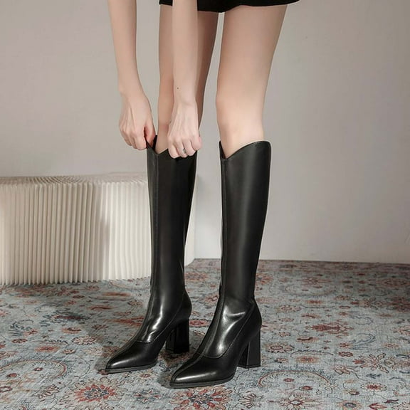 Wavsuf Womens Dress Shoes Mid Calf Winter Black Boots Size 37