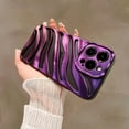 thumbnail image 2 of iPhone 14 Pro Max Phone Case, Cool Plating Water Ripple Hollow Out Pattern Case for Women Girls Men, Fashion Plating Carved Wavy Soft TPU Protective Back Cover (Deep Purple), 2 of 12