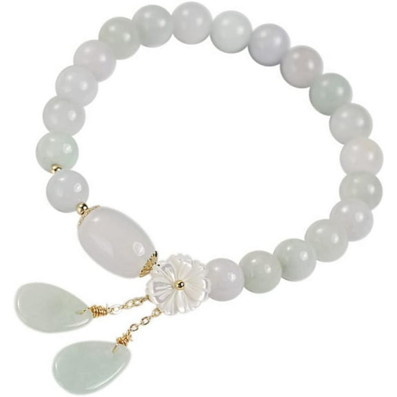 Jade Bracelet for Women Natural Stone Beads Good Luck Bracelet Jade Stone Elastic Shell Flower Beaded Bracelets Jewelry for Mom Wife