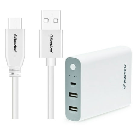 Insten Universal Power Pro 10400mAh 2-Port USB Power Bank White + BasAcc USB Type C Male to USB Type A Male Cable 3.3FT White for Nintendo Switch Samsung Galaxy S9 Plus S8 Note 8 Sony XZ2 Google