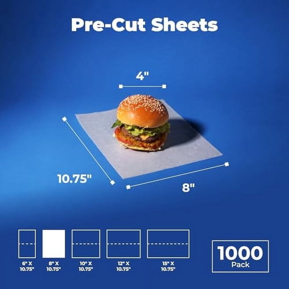 Fit Meal Prep [1000 Pack] 8 x 10.75" Wax Paper Sheets for Food, Interfolded Precut Deli Pop Up Grease-Proof Sandwich Paper Wraps, Waterproof for Lunch, Food Basket, Microwave Cover, BBQ