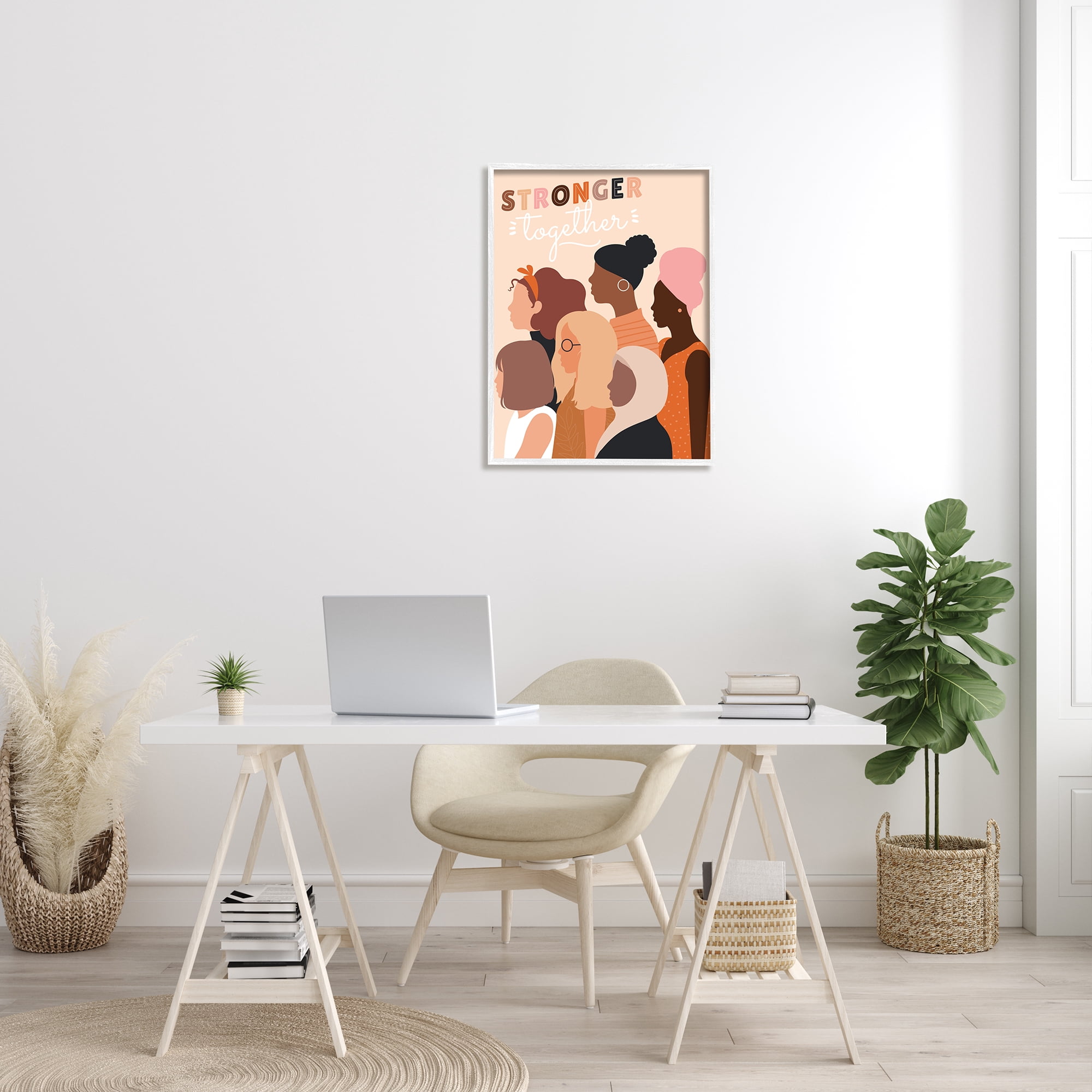 Stupell Industries Stronger Together Inclusive Phrase Group of Women Modern Painting White Framed Art Print Wall Art, 24 x 30, Design by Angela Nickeas