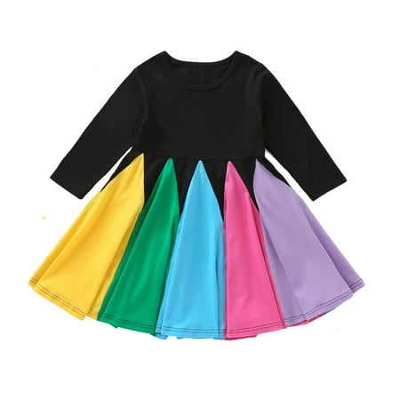 

Kids Toddler Baby Girls Dress Long Sleeve Patchwork Rainbow Dress Summer Dresses for Kids Girl Wedding Smocked Dresses for Baby Girls Fall Frilly Girl Dresses Vintage Dress for Girls Girls Junior