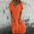 thumbnail image 2 of Vestido informal holgado con cuello en V para mujer: manga larga, color liso, estilo evasé, 2 of 5