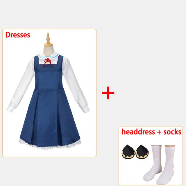 Disfraz de Anime SPY X FAMILY Anya Forger, disfraz de Spy X Family, bonito vestido negro y azul, uniforme escolar, muñeco de León, ropa de Halloween, talla única Gao Jinjia LED