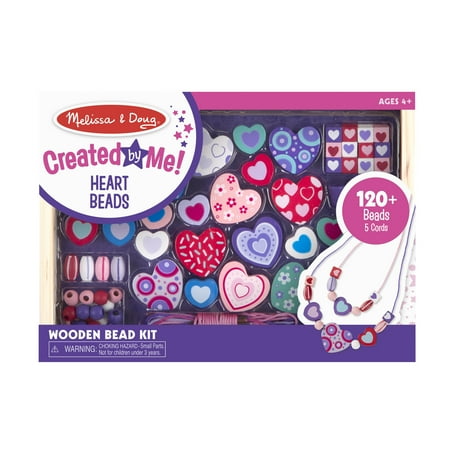 UPC: 0000772041751 | Melissa & Doug Created by Me! Heart Beads Wooden Bead Kit  120+ Beads and 5 Cords for Jewelry-Making