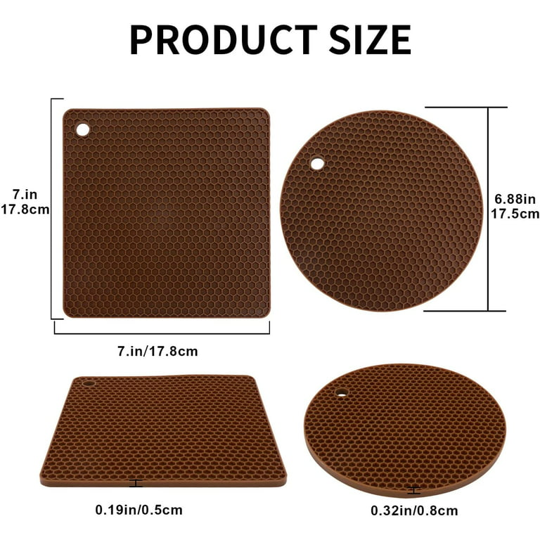 4 Pack Silicone Trivet Mats, Silicone Mat Heat Resistant Silicone Hot Pot  Holders Hot Pads for Kitchen Countertop, Non-Slip Brown Silicone Trivets  for