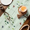thumbnail image 3 of Easter Table Runner - 72 Inch Long Spring Watercolor Bunny Eggs Tulip Wooden Grain Teal Cotton and Linen Blended Dress Scarves Farmhouse Table Runner for Kitchen Dining, Coffee Table, 13" x 72", 3 of 8