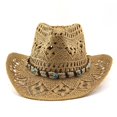 thumbnail image 5 of Sun Hats for Women And Men Solid Color Summer Western Cowboy Hat Hollowed Out Beach Straw Hat, 5 of 5