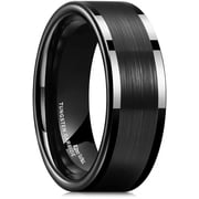 King Will 8mm Mens Brushed Tungsten Carbide Wedding Band Black Pipe Cut Ring Brushed Matte Finish Polished Edge Comfort Fit Size 10