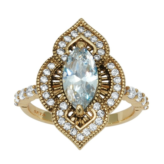 PalmBeach Jewelry 2.67 TCW Marquise Cut Cubic Zirconia 14k Yellow Gold-Plated Antiqued Ring