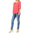 thumbnail image 4 of Women's Casual Solid Round Neck Loose Fit Roll Tab 3/4 Sleeve Shirt Blouse Tops, 4 of 6
