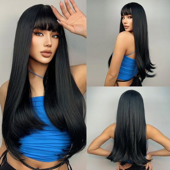 BERON Long Black Straight Wigs for Women Heat Resistant Synthetic Hair Wigs for Daily Use