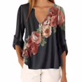 thumbnail image 2 of Blusa Camisa con cuello en V y estampado floral Blusa suelta de manga larga Top de mujer, Negro, XXL Methold AP002021-05, 2 of 5