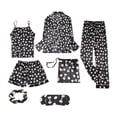 thumbnail image 1 of Conjunto de de para mujer de 7 piezas, camiso, pantalones, pantalones cortos, banda para el cabello, máscara para los ojos, L Soledad Pijama de satén de seda para mujer Inicio, 1 of 7