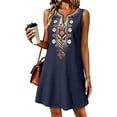 thumbnail image 5 of Yutgune Cotton Linen Plus Size Dress for Women Sleeveless Embroidered V Neck Boho Mini Sundress, 5 of 9