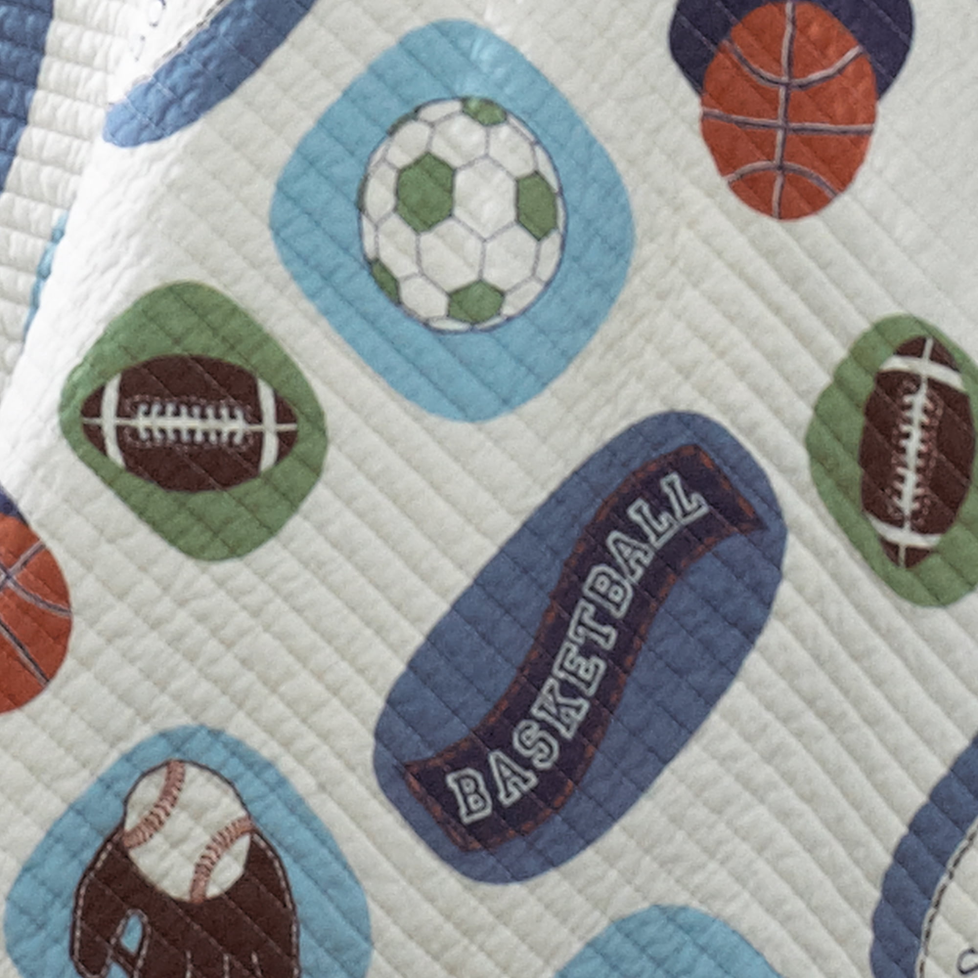 Levtex Home - MVP Quilt Set - Full/Queen Quilt and Two Standard Shams - Striped - Blue, Green, White and Orange - Quilt (86x86in.) and Shams (20x26in.) - Reversible - Cotton