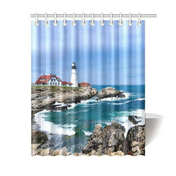 Libin Lighthouse Ocean Shower Curtain 60x72 Inches Polyester Fabric Bathroom Sets Home Decor