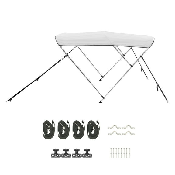 KFFKFF 3 Arch Marine Bimini Covers, 600D Polyester Shelter with Aluminum Alloy Structure, Water-Resistant & Sun Protective Marine Canopy with Carry Bag, 2 Stabilizing Rods, 4 Fasteners