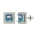 thumbnail image 2 of 2.24 Ct Princess Cut Halo Studs Blue Moissanite 14K White Solid Solid Gold Everyday Dainty Earrings Screw Back, 2 of 7