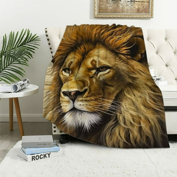 BCIIG  Lion Fleece Blanket for Bed, Jungle Fleece Throw Blanket for Women, Men and Kids - Super Soft Plush Lion Blanket Throw Animal Print Blanket, Kids Fleece Blanket 40x50in