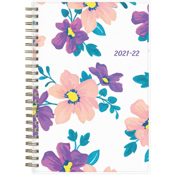 Blue sky weekly monthly planner 5 x 8 preppy floral purple frosted